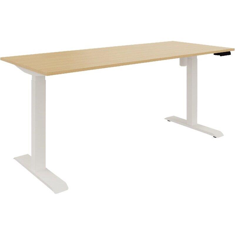 Ref. 96951, Bureau à réglage électrique Lutz 2 L160xP80cm épaisseur 19mm plateau chêne naturel/piètement blanc, marque N.C
