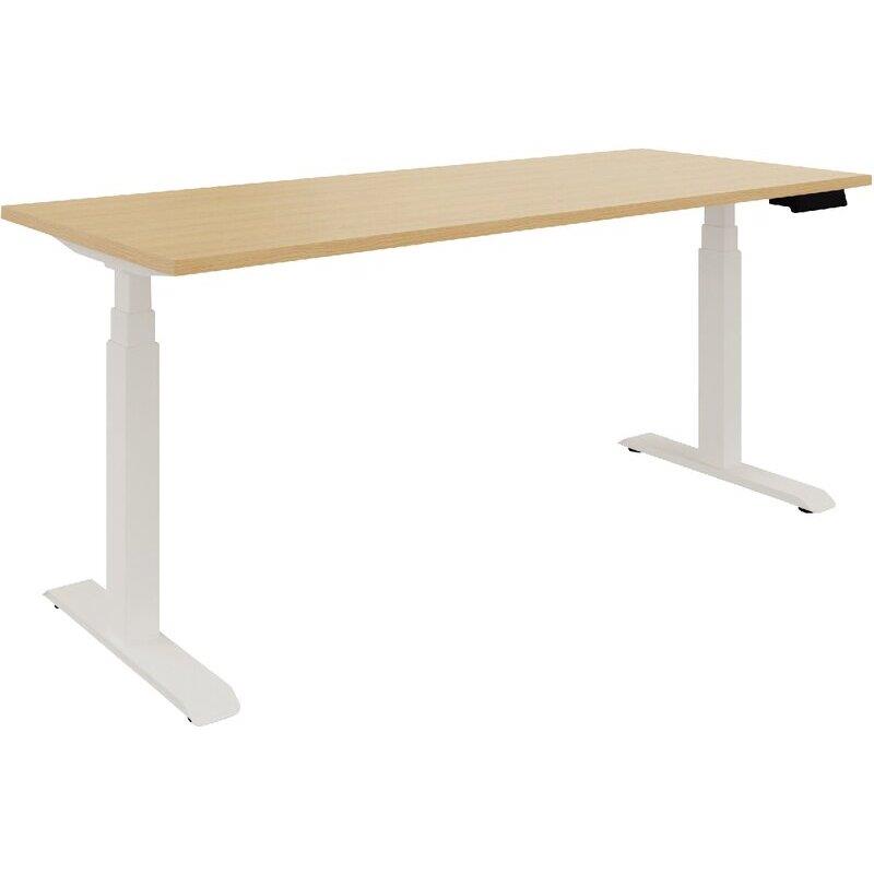 Ref. 96961, Bureau assis-debout individuel Axel 2 L160xP80cm plateau chêne naturel/piètement blanc, marque N.C