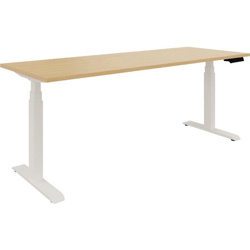 Ref. 96963, Bureau assis-debout individuel Axel 2 L180xP80cm plateau chêne naturel/piètement blanc, marque N.C