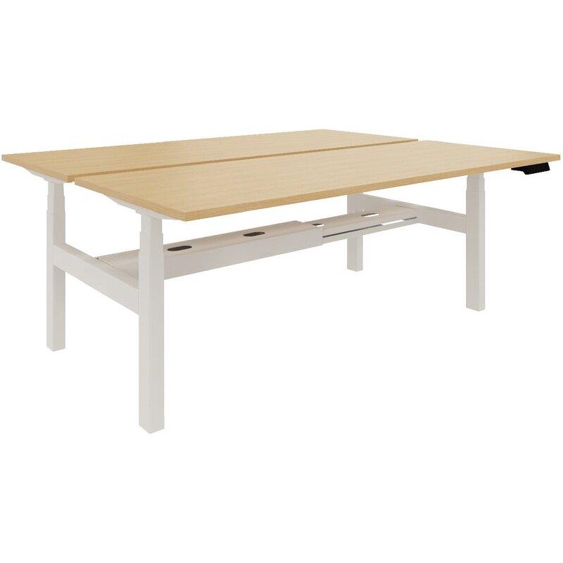 Ref. 96967, Bureau assis-debout partagé Axel 2 L180xP80cm plateau chêne naturel/piètement blanc, marque N.C