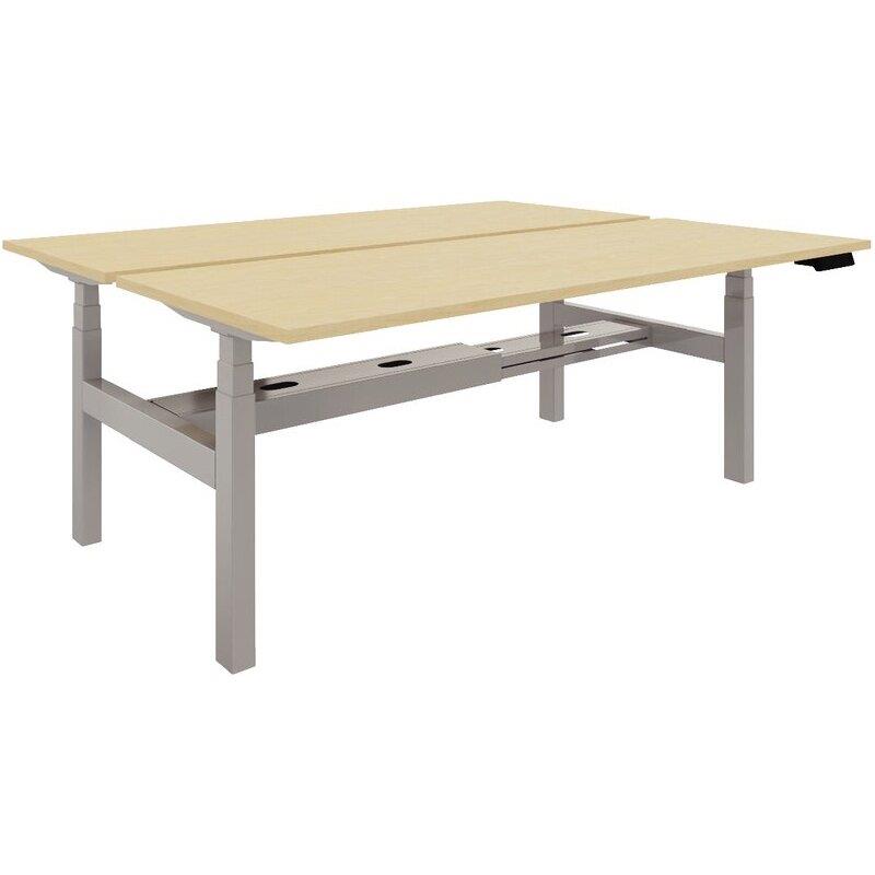 Ref. 96968, Bureau assis-debout partagé Axel 2 L180xP80cm plateau pin maritime/piètement alu, marque N.C