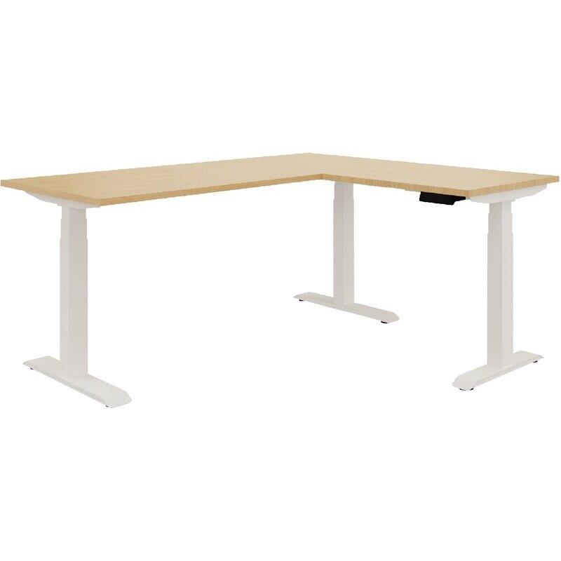 Ref. 97039, Bureau assis-debout Axel 2 L160xP80cm avec retour plateau chêne naturel/piètement blanc, marque N.C