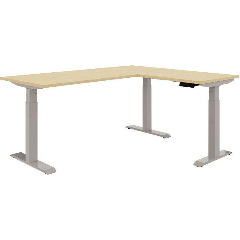 Ref. 97040, Bureau assis-debout Axel 2 L160xP80cm avec retour plateau pin maritime/piètement alu, marque N.C