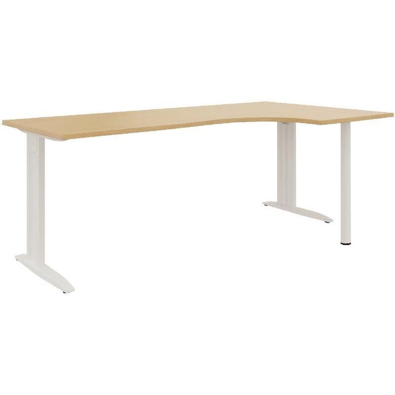 Ref. 97074, Plan compact 90° Idol retour droite L.180 x P.120 et 60 cm plateau chêne naturel/piètement blanc, marque N.C