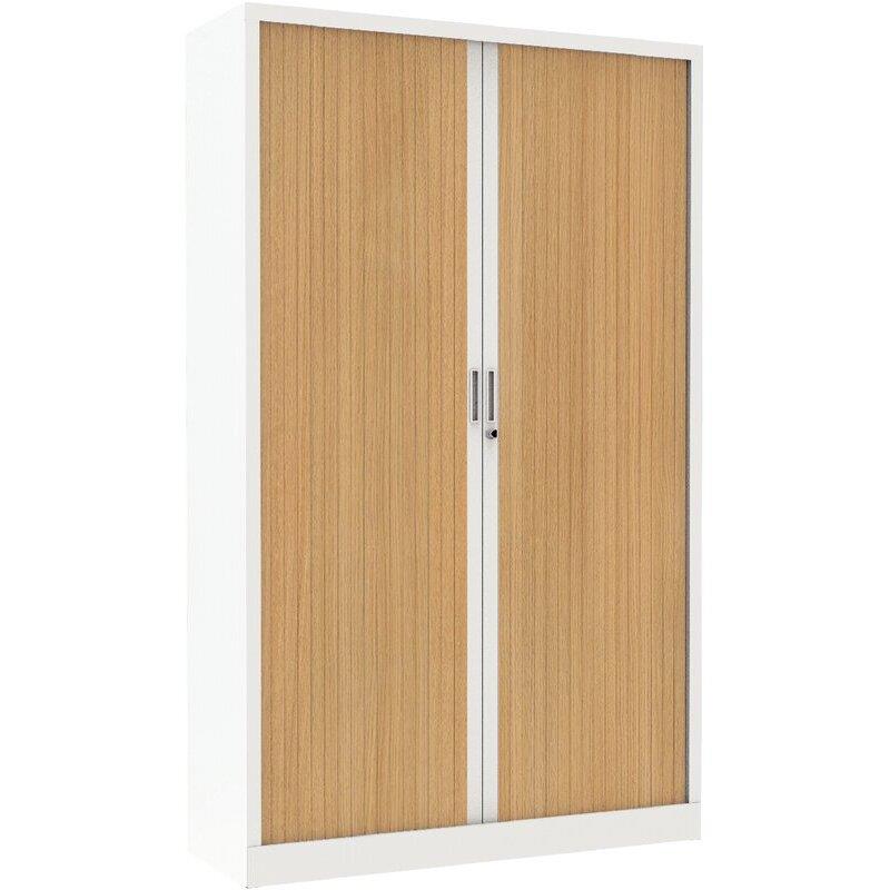 Ref. 97101, Armoire à rideaux monobloc haute H198cm corps blanc/rideaux chêne naturel, marque N.C