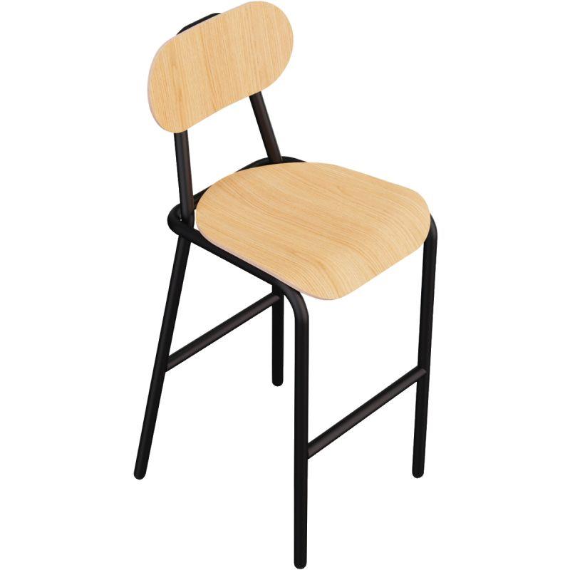 Ref. 97157, Chaise haute 4 pieds métal GABY chêne/piètement noir, marque N.C