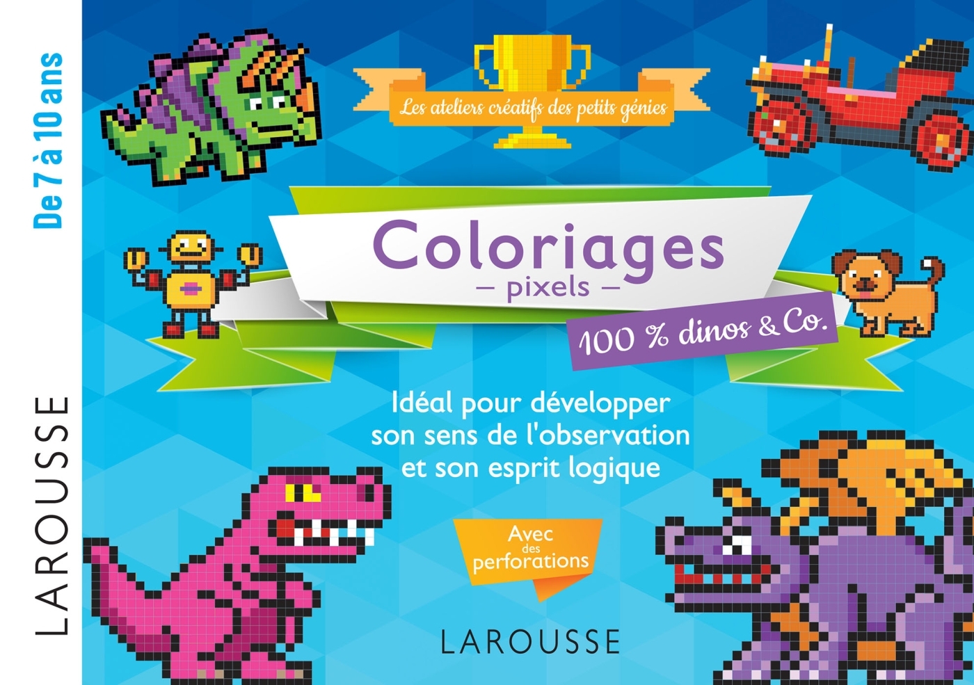 Ref. 9782035974921, 20 coloriages en pixel pour esprits logiques pixel art dino