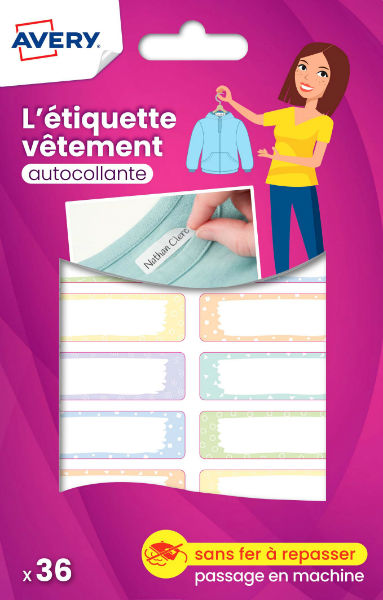 Image de  Paquet de 36 étiquettes vêtements 45x13 mm assorties 
