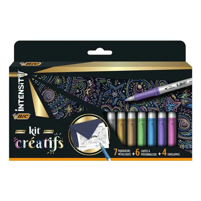 Image de  Kit créatif de 7 marqueurs Métal Intensity, 6 cartes et 4 envellopes 