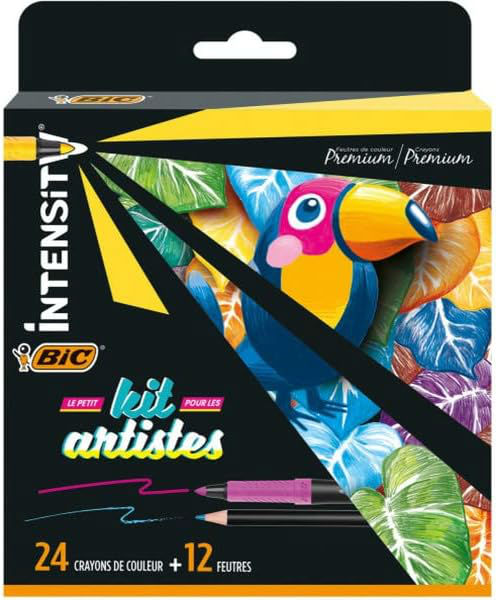 Image de  Kit artistes premium de 12 feutres et 24 crayons de couleurs Intensity 