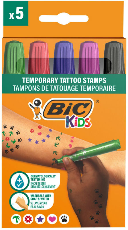 Image de  Pochettes de 5 feutres tampons Bic Kids Tattoo 