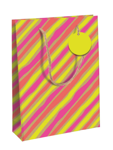 Image de  Sac cadeau large kraft 26,5x14x33 néon 