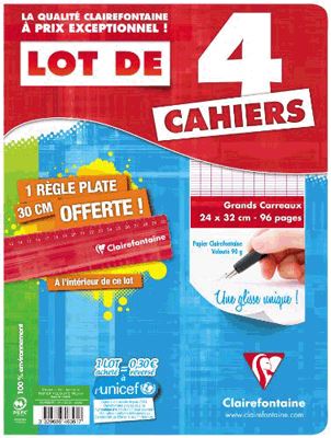 Image de  Lot 4 cahiers 24x32 96p seyes+1 regle 30 cm offert 