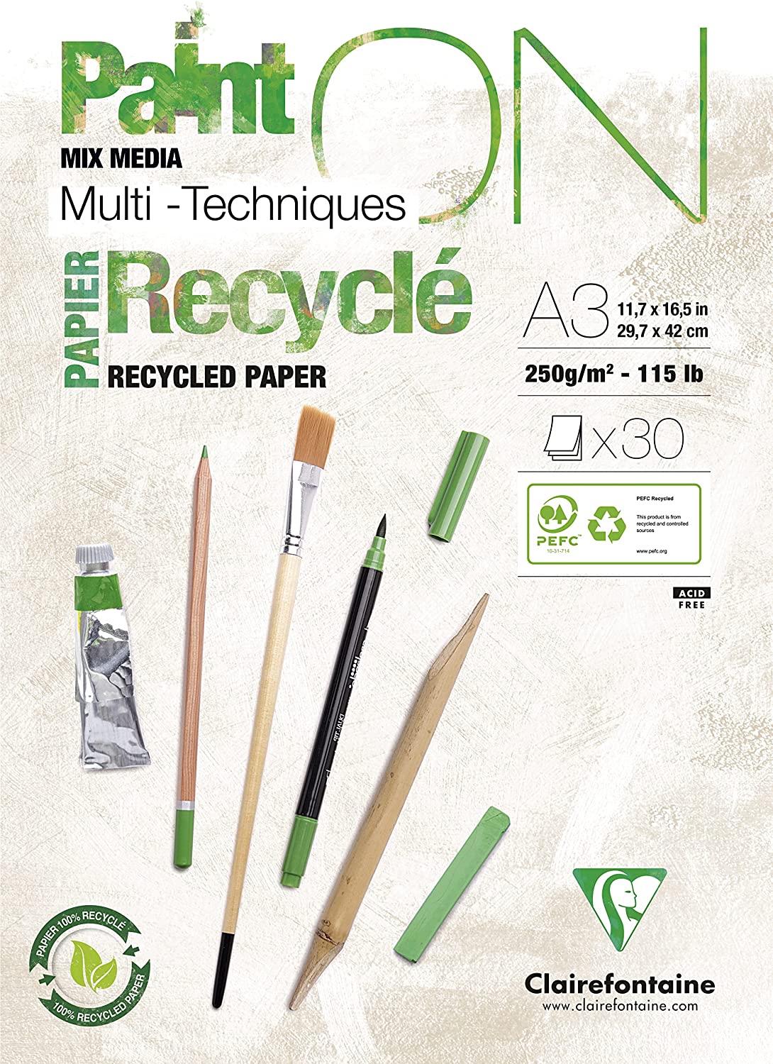 Image de  Bloc paint'on encolle a3 30f 250g blanc recycle 