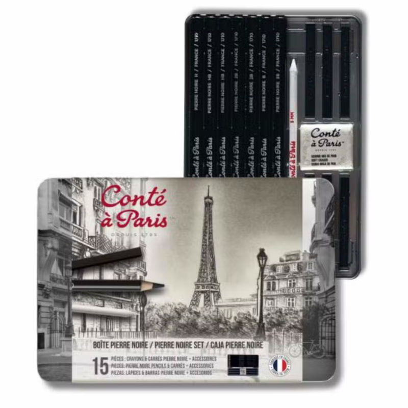 Image de  Boîte métal 15 pièces pierre noire 