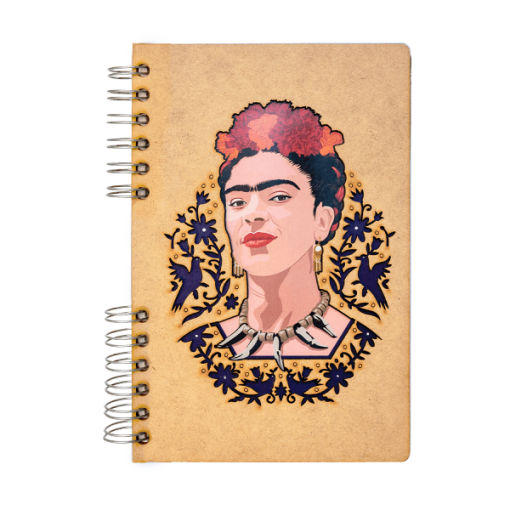 Image de  Carnet bois A5 ligné le visage de Frida 