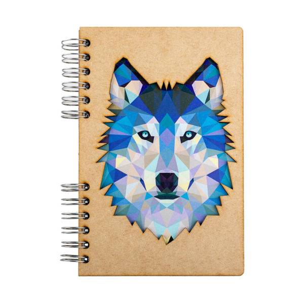 Image de  Carnet bois A6 ligné loup 