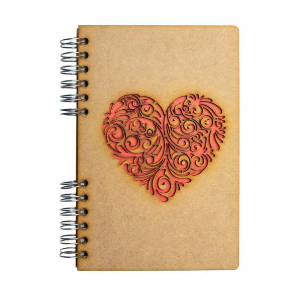 Image de  Carnet bois A5 non ligné coeur rouge 