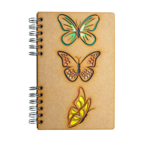 Image de  Carnet bois A4 non ligné papillons 