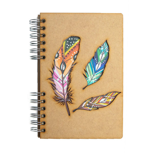 Image de  Carnet bois A4 non ligné plumes 