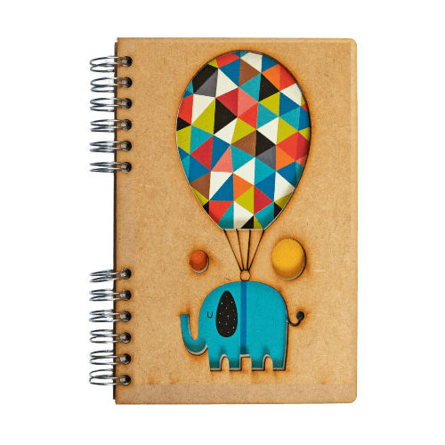 Image de  Carnet bois A6 non ligné éléphant aux ballons 