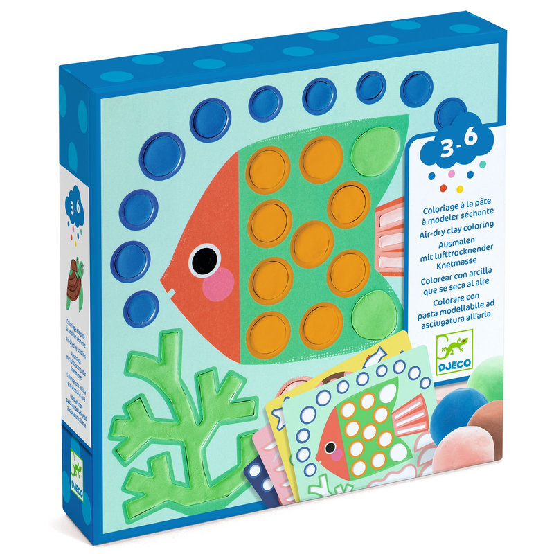 Ref. DJEDJ00958, Coloriage pour les petits à la pâte à modeler séchante coquins sous l'eau, marque DJECO