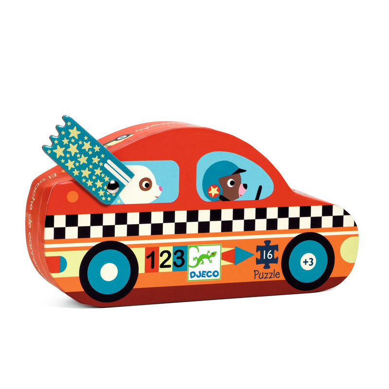 Ref. DJEDJ07273, Puzzle silhouette le bolide 16 pièces, marque DJECO