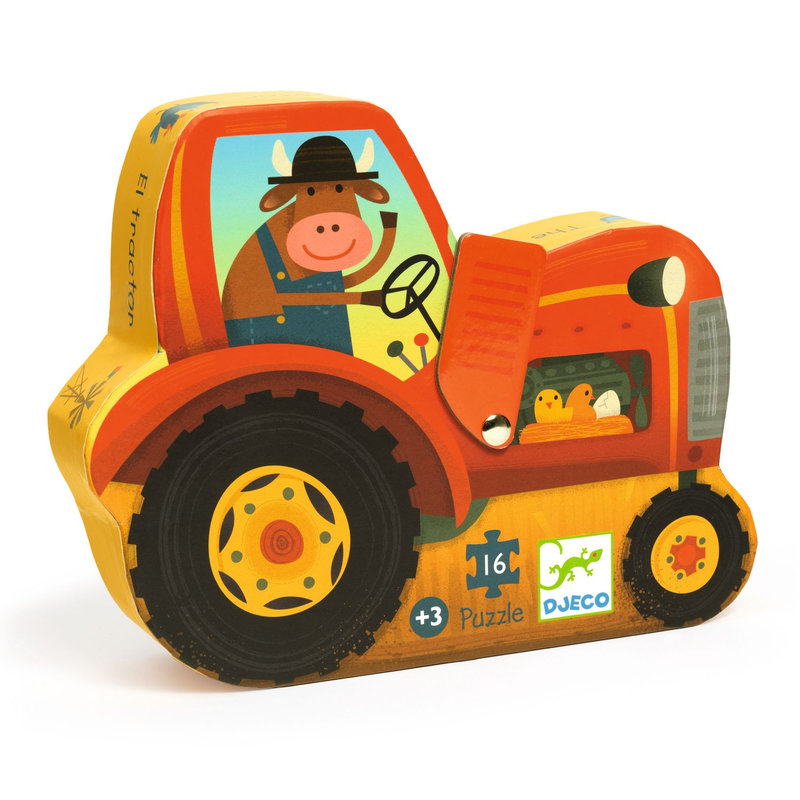 Ref. DJEDJ07275, Puzzle silhouette tracteur 16pcs, marque DJECO