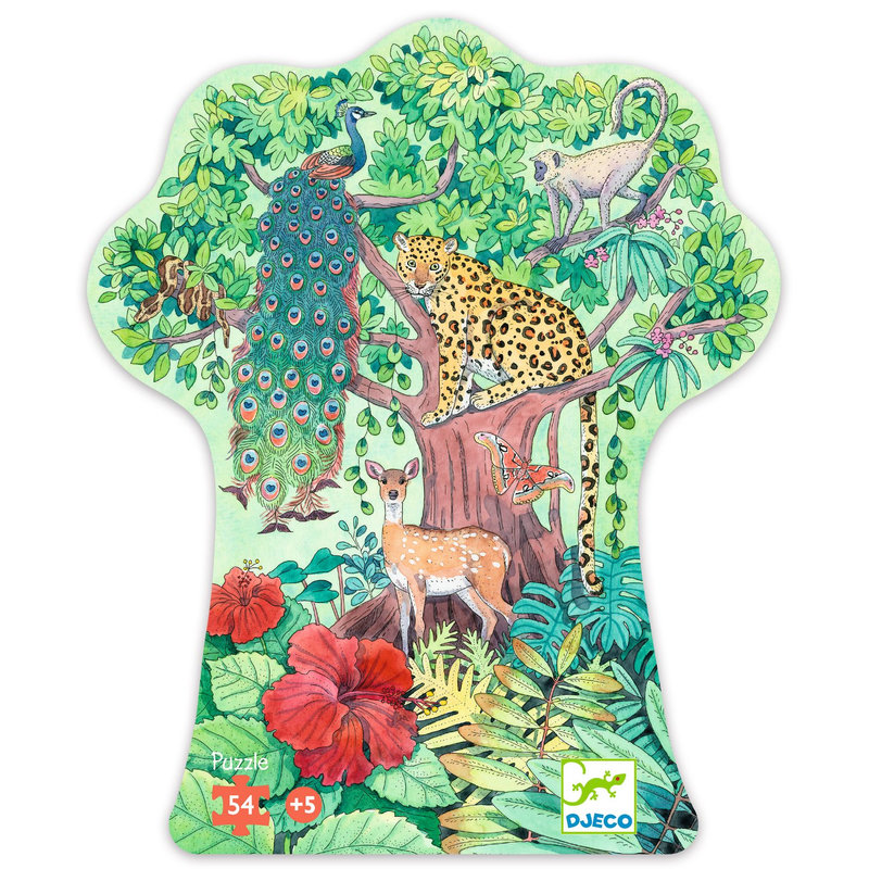 Ref. DJEDJ07293, Puzzle silhouette jungle indienne 54 pcs, marque DJECO
