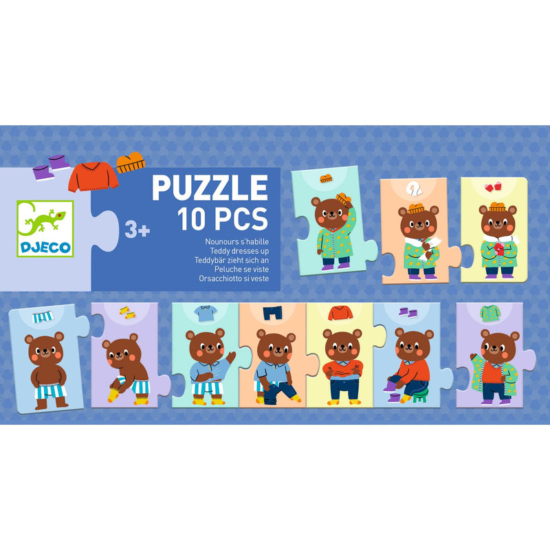 Ref. DJEDJ08274, Jeu éducatif puzzle frise nounours s'habille, marque DJECO