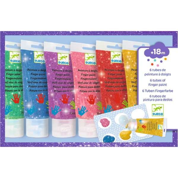 Image de  Boite 6 tubes de peinture a doigts paillettes 