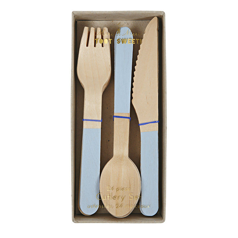 Image de  Set de 24 couverts en bois bleu 