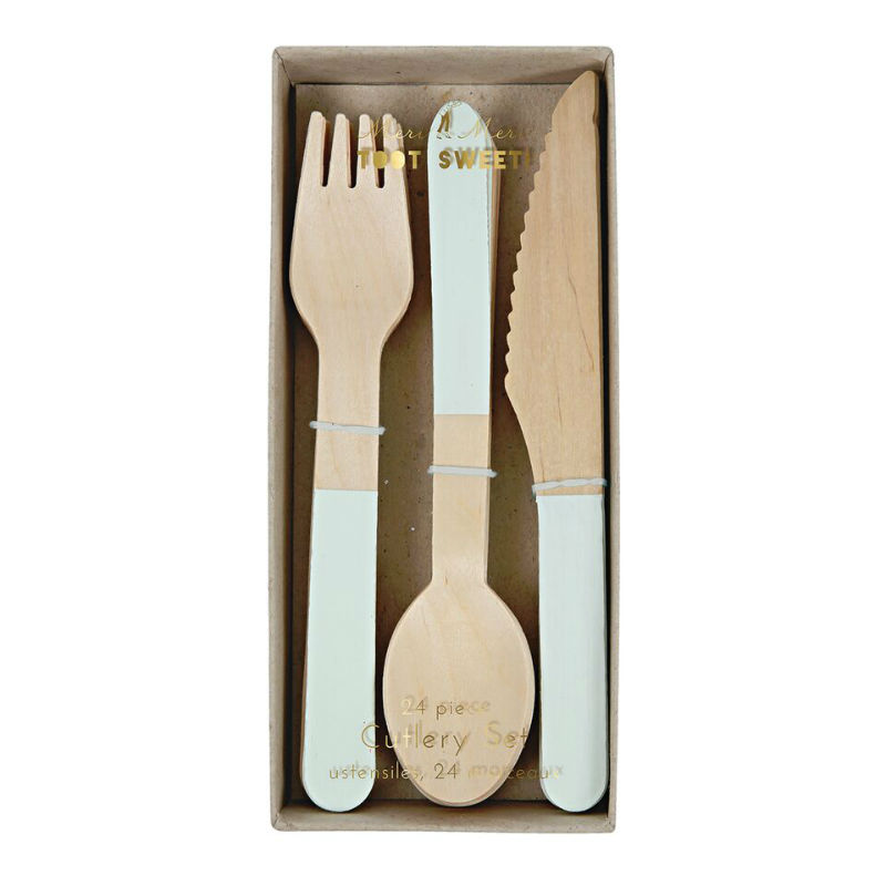 Image de  Set de 24 couverts en bois menthe 