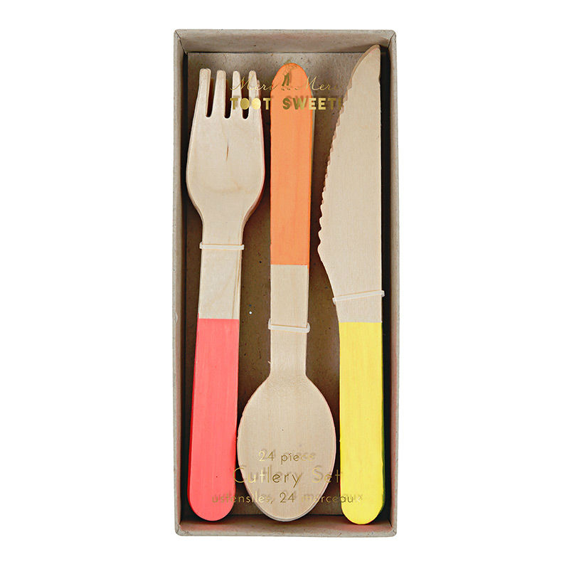 Image de  Set de 24 couverts en bois fluo 