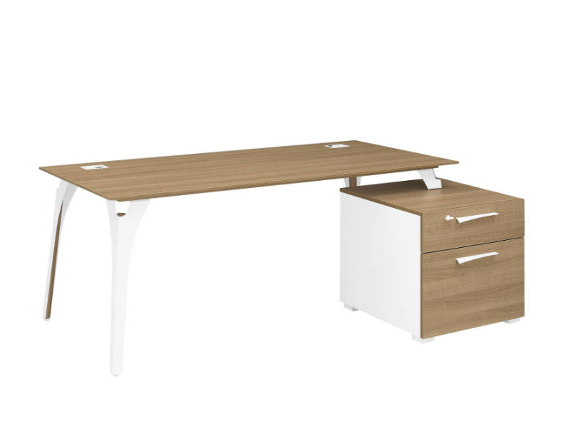 Image de  Bureau pieds metal bloc 2 tir. xenon merisier 