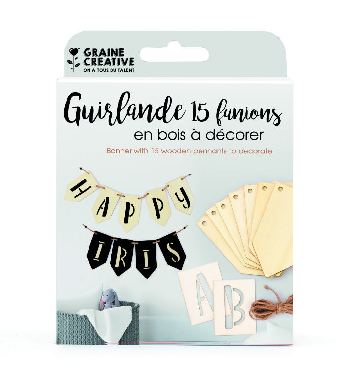 Image de  Guirlande 15 fanions en bois à décorer 