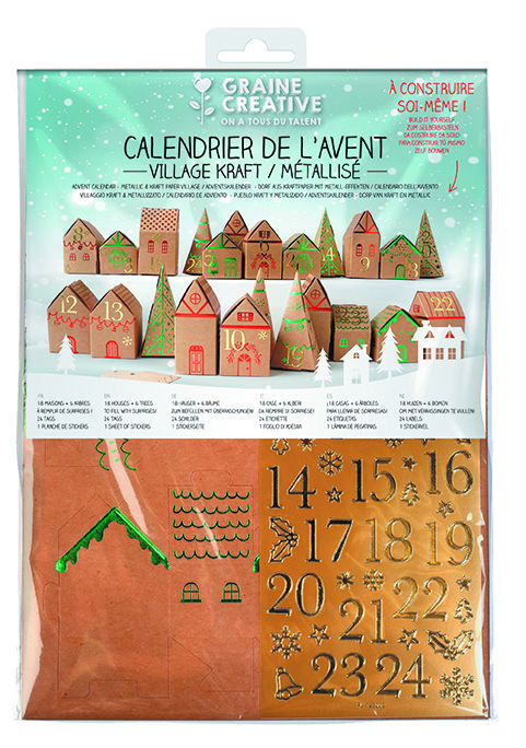 Image de  Kit calendrier de l'Avent village kraft métallisé 