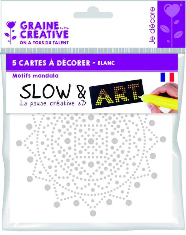 Image de  Paquet de 5 cartes à décorer Slow & Art Mandala Blanc 