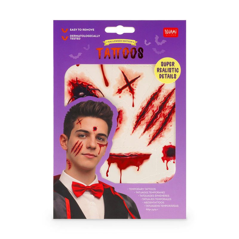 Ref. LEGSFT0001, LEGAMI HALLOWEEN - Tatouages éphémères visage & corps Halloween 2026, Rouge, marque LEGAMI