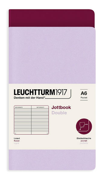 Image de  Carnet Leuchtturm Jottbook double A6 ligné lilas & port red 
