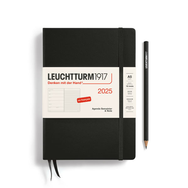 Image de  Agenda & carnet A5 noir 1 semaine sur 1 page 2025 