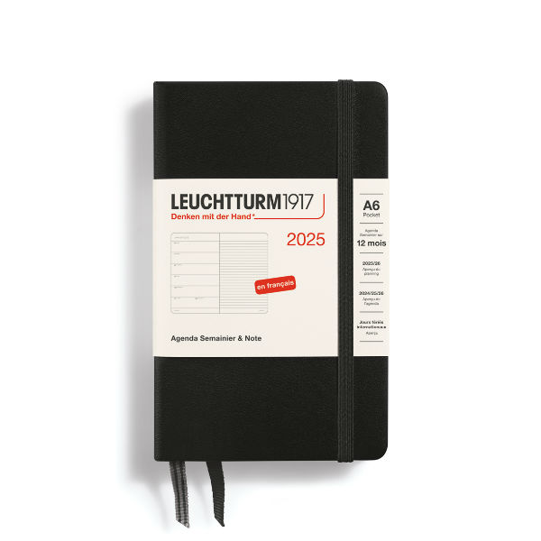 Image de  Agenda & carnet A6 noir 1 semaine sur 1 page 2025 