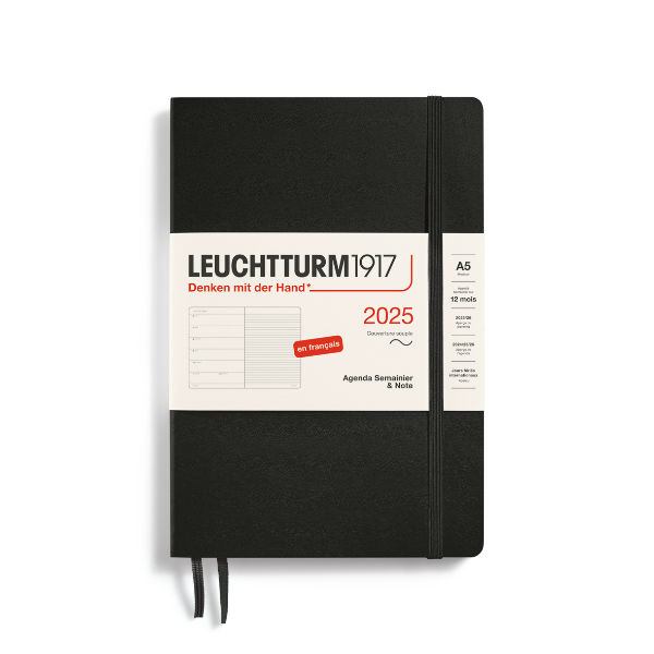 Image de  Agenda & carnet souple A5 noir 1 semaine sur 1 page 2025 