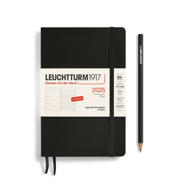 Image de  Agenda & carnet souple B6+ noir 1 semaine sur 1 page 2025 