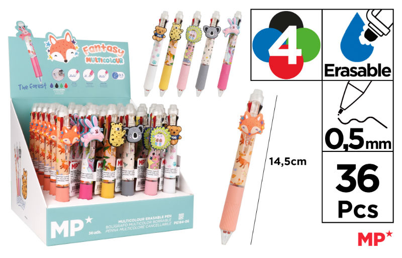 Image de  Stylo 4 couleurs effaçable animaux 