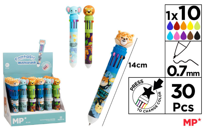 Image de  Stylo à bille 10 couleurs animaux de la savane 