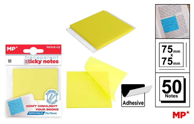 Image de  Notes adhésives transparentes 75x75mm 50f jaune 