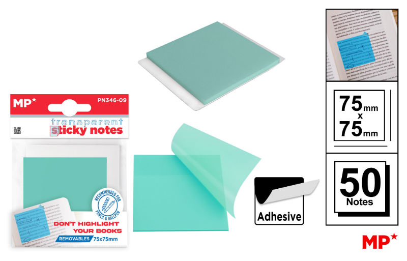 Image de  Notes adhésives transparentes 75x75mm 50f bleu 