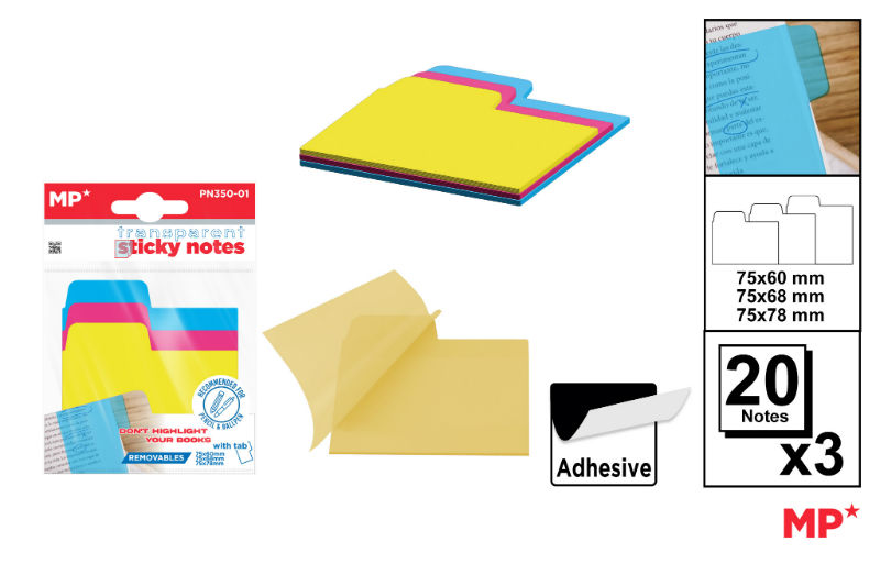 Image de  Notes adhesives transparentes 75x60mm vives 