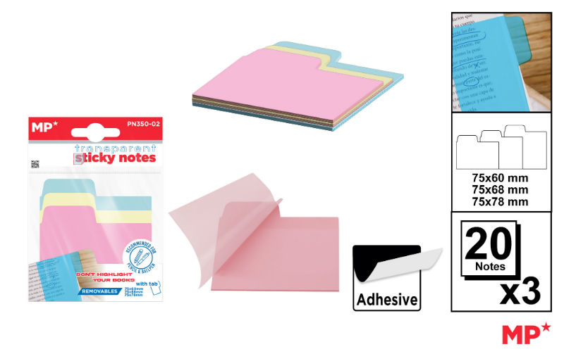 Image de  Notes adhesives transparentes 75x60mm pastels 